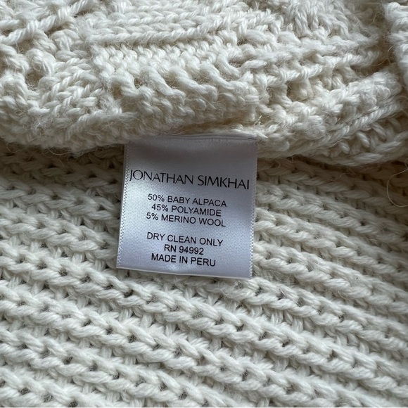 Jonathan Simkhai Cream/Brown, Wool/Alpaca Blend Knit Fringed Cardigan, Size XS - Picture 8 of 13